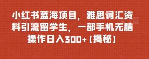 小红书蓝海项目，雅思词汇资料引流留学生，一部手机无脑操作日入300+【揭秘】