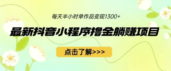 最新抖音小程序撸金躺赚项目，一部手机每天半小时，单个作品变现1300+【揭秘】