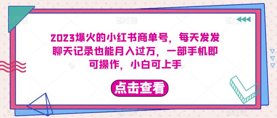 2023爆火的小红书商单号，每天发发聊天记录也能月入过万，一部手机即可操作，小白可上手