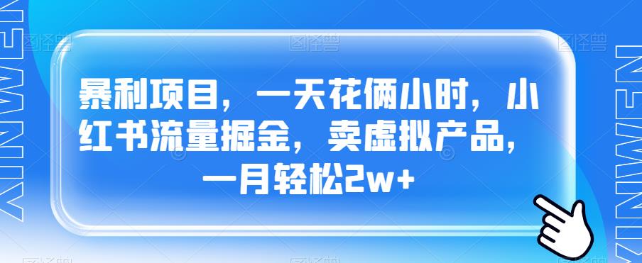 暴利项目，一天花俩小时，小红书流量掘金，卖虚拟产品，一月轻松2w+