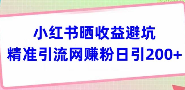 小红书晒收益避坑精准引流网赚粉日引200+