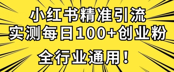 小红书精准引流创业粉技术，实测一天引流100+精准粉，全行业可用