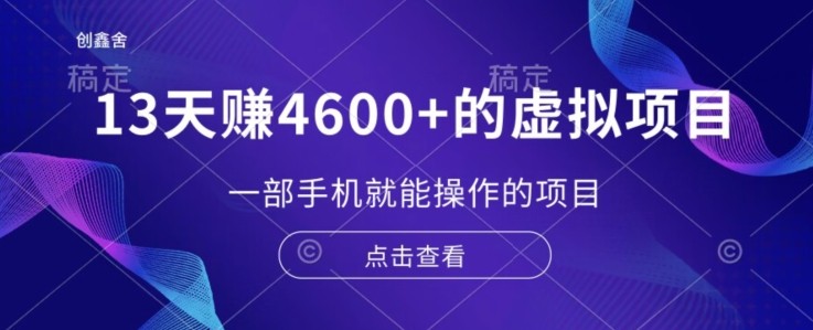 13天赚了4600+的虚拟项目，一部手机就能操作（附配套资源）