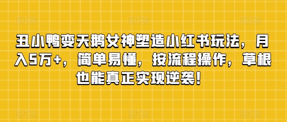 丑小鸭变天鹅女神塑造小红书玩法，月入5万+，简单易懂，按流程操作，草根也能真正实现逆袭！