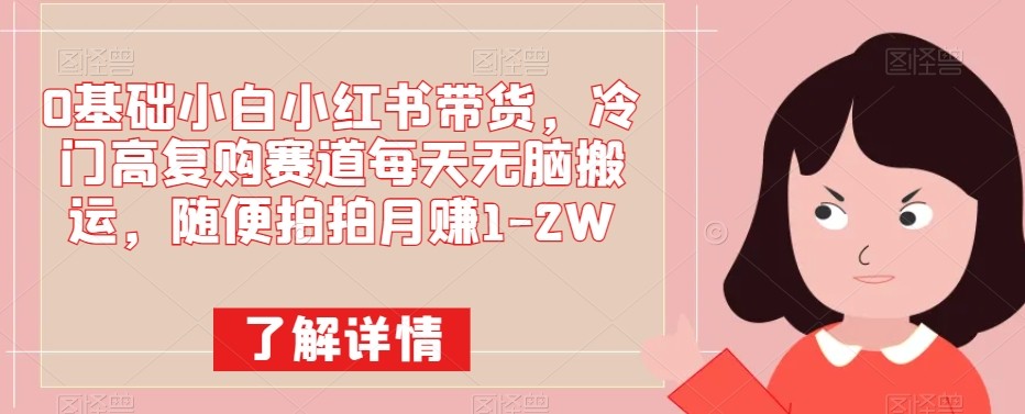 0基础小白小红书带货，冷门高复购赛道每天无脑搬运，随便拍拍月赚1-2W