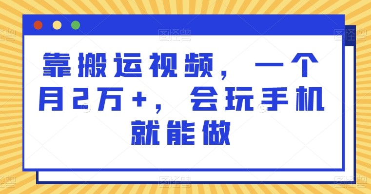 靠搬运视频，一个月2万+，会玩手机就能做