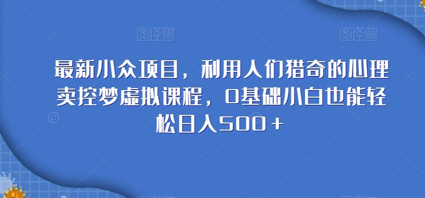 最新小众项目，利用人们猎奇的心理卖控梦虚拟课程，0基础小白也能轻松日入500＋