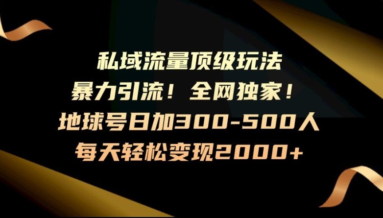 暴力引流，全网独家，地球号日加300-500人，私域流量顶级玩法，每天轻松变现2000+