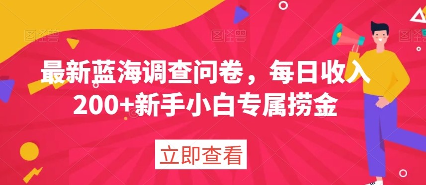 最新蓝海调查问卷，每日收入200+新手小白专属捞金