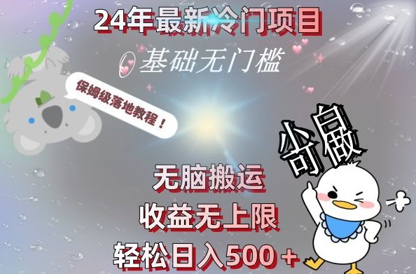 2024最新冷门项目，无脑搬运，收益无上限，轻松日入500＋，保姆级落地教程