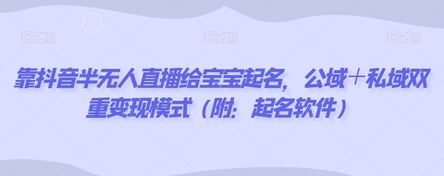 靠抖音半无人直播给宝宝起名，公域＋私域双重变现模式（附：起名软件）