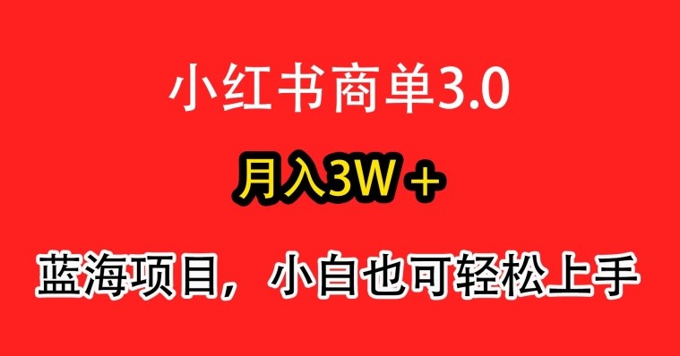 小红书商单3.0，月入3w+，蓝海项目，小白轻松上手