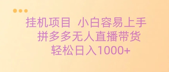 挂机项目拼多多无人直播带货，轻松日入1000+