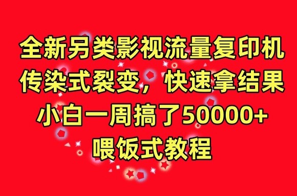 全新另类影视流量复印机，传染式裂变，快速拿结果，小白一周搞了50000+，喂饭式教程【揭秘】