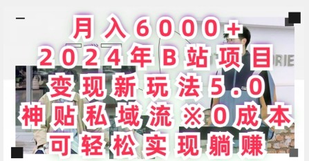 月入6000+，2024年B站项目变现新玩法5.0.神贴私域流0成本，可轻松实现躺赚