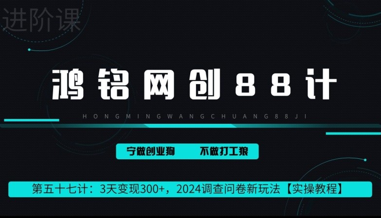 鸿铭网创88计第57计：2小时变现 300+，2024调查问卷新玩法