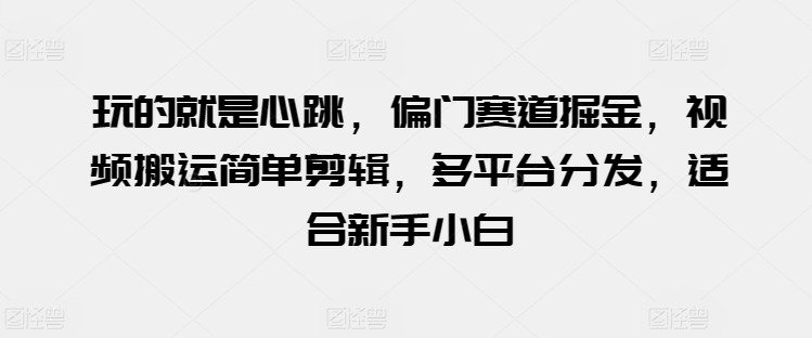 玩的就是心跳，偏门赛道掘金，视频搬运简单剪辑，多平台分发，适合新手小白【揭秘】