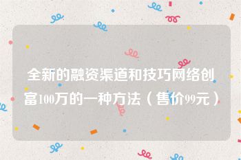 全新的融资渠道和技巧网络创富100万的一种方法（售价99元）