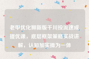 老甲优化狮新版千川投流速成提优课，底层框架策略实战讲解，认知加实操为一体