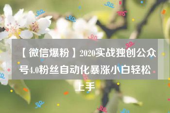 【微信爆粉】2020实战独创公众号4.0粉丝自动化暴涨小白轻松上手