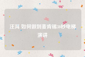汪洱 如何做到麦肯锡30秒电梯演讲