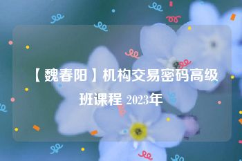 【魏春阳】机构交易密码高级班课程 2023年