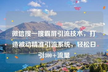 微信搜一搜霸屏引流技术，打造被动精准引流系统，轻松日引300+流量