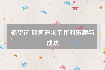 杨望远 如何追求工作的乐趣与成功