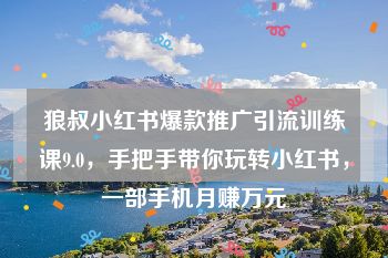 狼叔小红书爆款推广引流训练课9.0，手把手带你玩转小红书，一部手机月赚万元