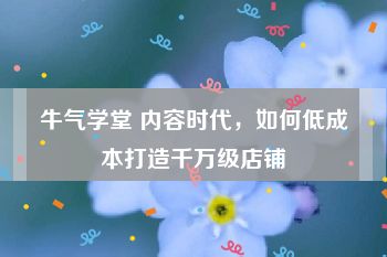 牛气学堂 内容时代，如何低成本打造千万级店铺