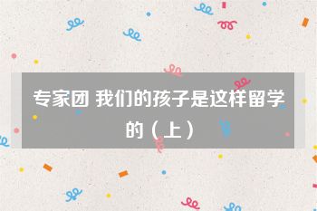 专家团 我们的孩子是这样留学的（上）