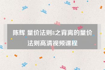 陈辉 量价法则8之背离的量价法则高清视频课程