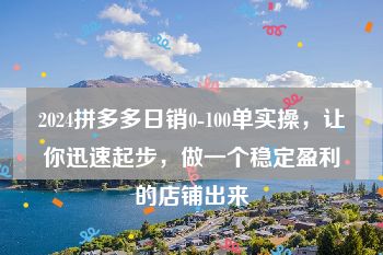 2024拼多多日销0-100单实操，让你迅速起步，做一个稳定盈利的店铺出来