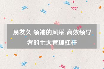 易发久 领袖的风采-高效领导者的七大管理杠杆