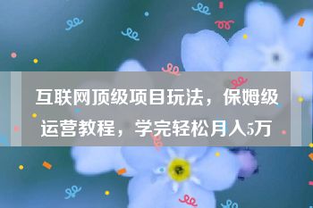 互联网顶级项目玩法，保姆级运营教程，学完轻松月入5万