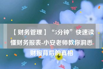 【财务管理】“5分钟”快速读懂财务报表-小安老师教你洞悉财报背后的真相