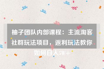 柚子团队内部课程：主流淘客社群玩法项目，返利玩法教你如何日入5W+