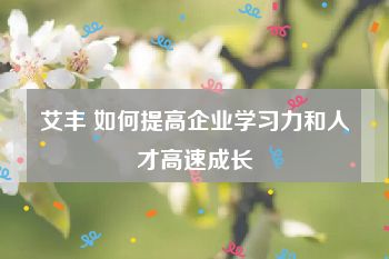 艾丰 如何提高企业学习力和人才高速成长