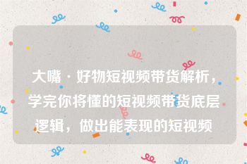 大嘴·好物短视频带货解析，学完你将懂的短视频带货底层逻辑，做出能表现的短视频