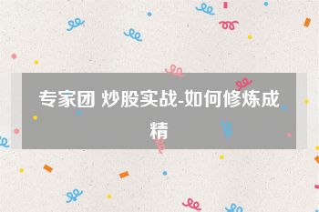 专家团 炒股实战-如何修炼成精