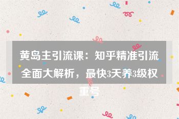 黄岛主引流课：知乎精准引流全面大解析，最快3天养3级权重号