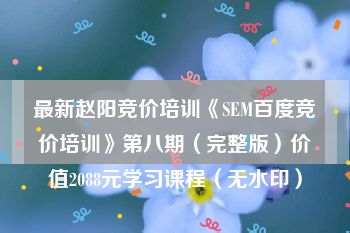 最新赵阳竞价培训《SEM百度竞价培训》第八期（完整版）价值2088元学习课程（无水印）