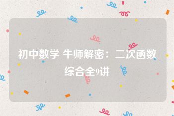 初中数学 牛师解密：二次函数综合全9讲