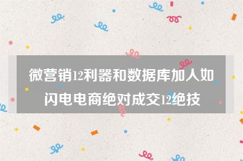 微营销12利器和数据库加人如闪电电商绝对成交12绝技