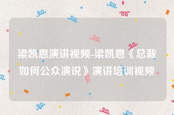 梁凯恩演讲视频-梁凯恩《总裁如何公众演说》演讲培训视频