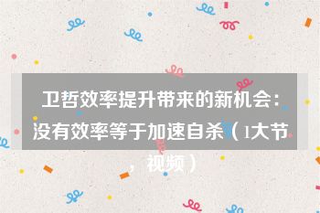 卫哲效率提升带来的新机会：没有效率等于加速自杀（1大节，视频）