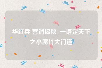 华红兵 营销揭秘_一语定天下之小腐竹大门道