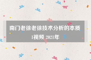 南门老徐老徐技术分析的本质 1视频 2021年