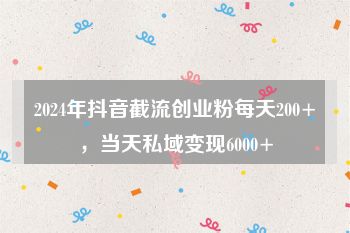 2024年抖音截流创业粉每天200+，当天私域变现6000+