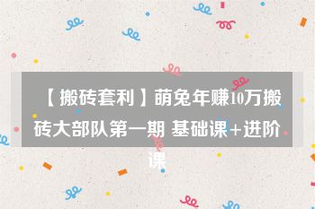 【搬砖套利】萌兔年赚10万搬砖大部队第一期 基础课+进阶课